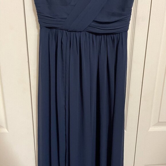 Dessy Collection Womens NWOT Blue Sleeveless Draped Chiffon Front Slit Gown Sz 6 - Picture 6 of 10